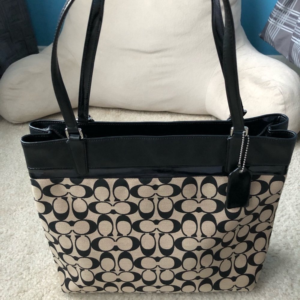 NEW COACH 29426 SM Jacquard Tote Khaki/Black